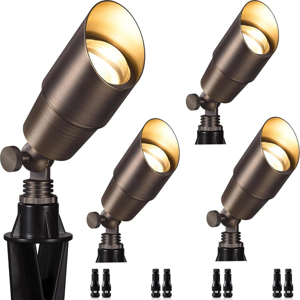 Solid Brass Low Voltage Landscape Lights Outdoor Landscape Lighting 12V Heavy Duty Outdoor Landscape Spotlights for Yard House, Waterproof Classic Bronze Spot Light Fixture without Bulb, 4 Pack1