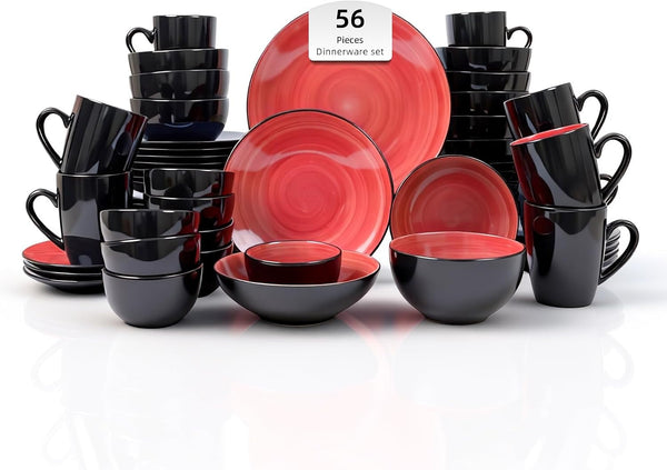 Stoneware Sonoma 56Pc Dinnerware Set, Black + Speckled Spin Wash Red1