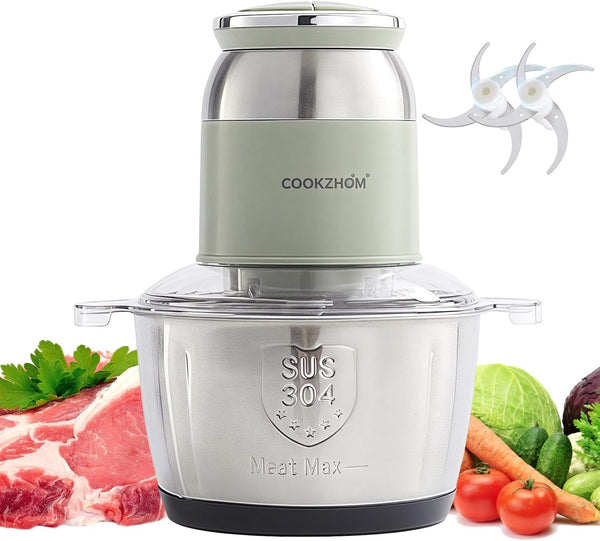 Green Food Processor,500W Electric Meat Grinder with 8 Cup Stainless Steel Bowl and 4 Sharp Blades, Food Chopper & Vegetable Chopper for Home Use,Meat Processor, Vegetables, Fruits and Nuts1