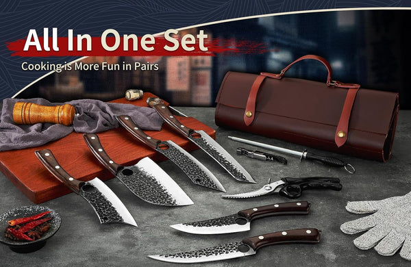 Serbian Chef Knife Set - 6 PCS Hand Forged Knife Set with Bag2
