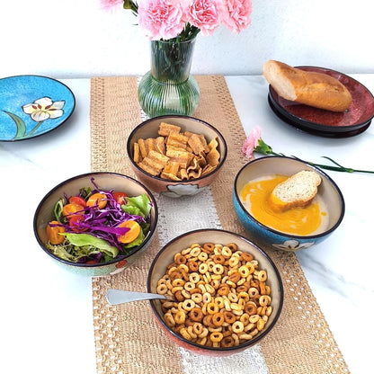 Ceramic Bowls for Kitchen, 28Oz - Bowl Set of 4 - for Cereal, Salad, Pasta, Soup, Ramen, Serving Etc - Dishwasher, Microwave, and Oven Safe - for Breakfast, Lunch and Dinner (Blue+Red+Green+Pink)8