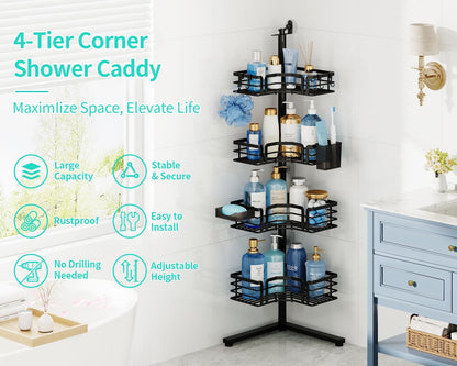Corner Shower Caddy Stand - 4-Tier Adjustable Shower Shelves, Black2
