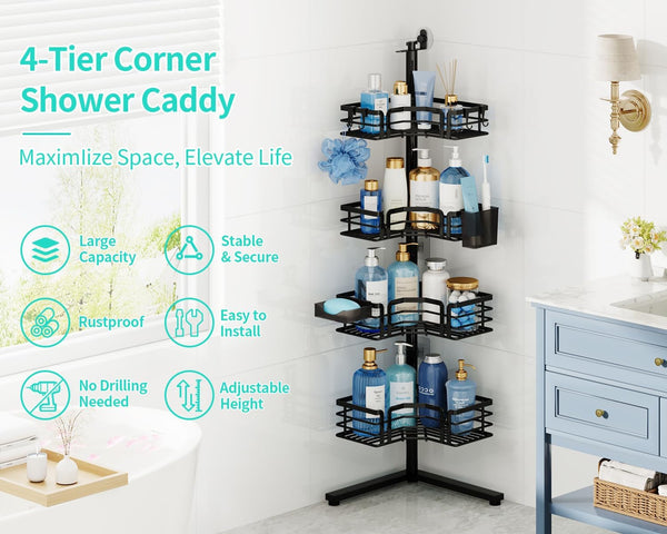 Corner Shower Caddy Stand - 4-Tier Adjustable Shower Shelves, Black2