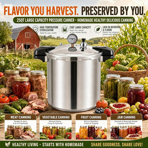 2-In-1 25 Quarts Pressure Canner and Canning Pressure Cooker All Stainless Steel with Gauge 15.9Psi,Practical 6Pc Canning Supplies Starter Set,Induction Cooktops,Pressure Canner for Canning9