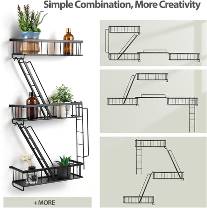 Fire Escape Wall Shelf - New York Decorative Ladder Shelf, Wall Art Floating Shelf Black Metal Shelves for Bedroom, Home Office Storage and Display (3-Tier)6