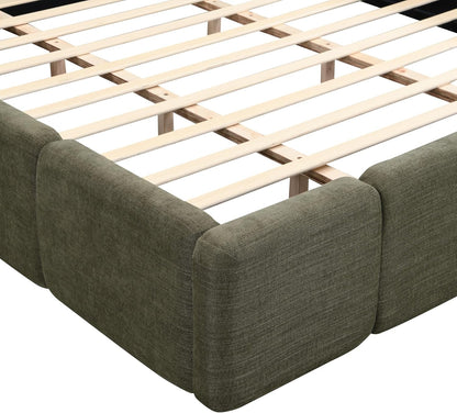 California King Boucle Platform Bed with Thick Headboard, Green5