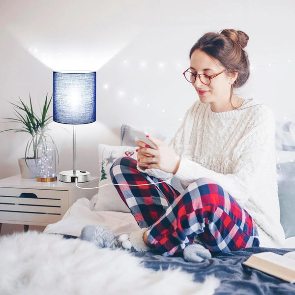 Set of 2 Touch Control Table Lamps with 2 USB & AC Outlet, 3-Way Dimmable Bedside Nightstand Lamps for Bedroom Living Room Nursery, 800 Lumens 5000K Daylight Bulbs Included5