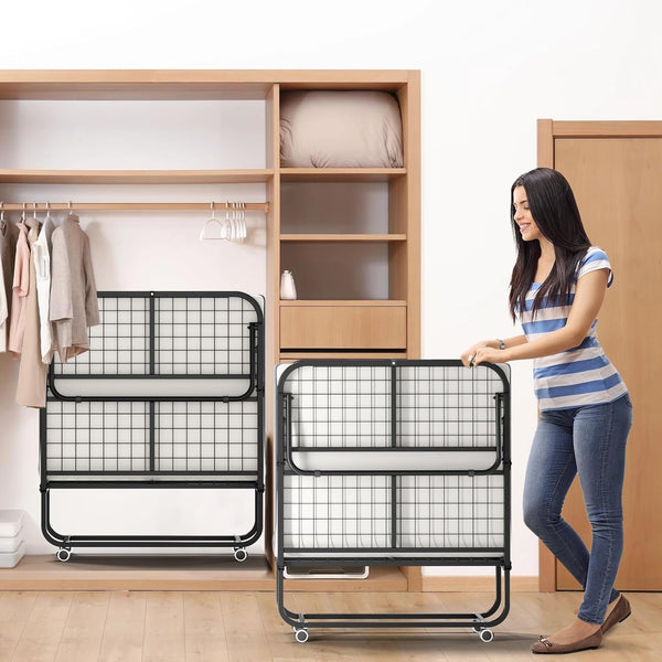 75" X 38" Folding Bed with Mattress for Adults, Portable Foldable Rollaway Bed with Memory Foam Mattress & Super Strong Frame, Convenient Roll Away Bed for Storage8