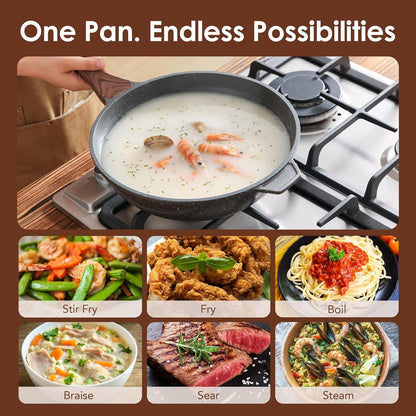 Nonstick Wok Pan with Lid 11Inch, Healthy Stir-Fry Pan Chef'S Pan | Induction Cookware, Swiss Granite Coating, Even & Fast Heating, Non Stick Frying Pan Skillet, Stay-Cool Handle, PFOA Free7