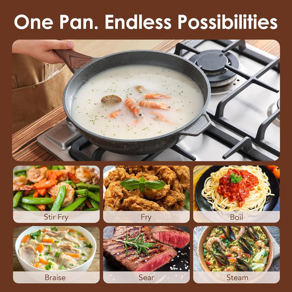 Nonstick Wok Pan with Lid 11Inch, Healthy Stir-Fry Pan Chef'S Pan | Induction Cookware, Swiss Granite Coating, Even & Fast Heating, Non Stick Frying Pan Skillet, Stay-Cool Handle, PFOA Free7