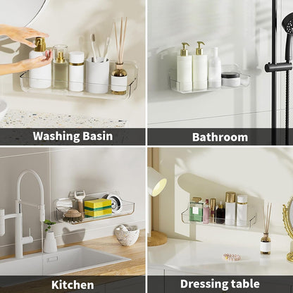 Plastic Wall Mount Organizer, Adhesive Clear Acrylic Shelf, No Drilling Hang Walls Shower Caddies, with Self Adhesive Tape, for Bathroom, Kitchen, Utility Room,3.8D X 12.8" W X 3.3" H6