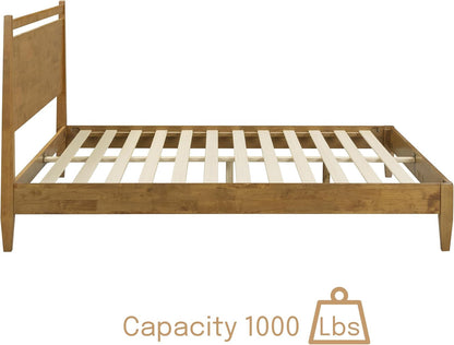 Adept Wooden Bed Frame with Headboard, Solid Wood Foundation with Silent Slats and Wood Central Supports, 1000 Lb Capacity, Effortless Assembly, King - Teak Look8