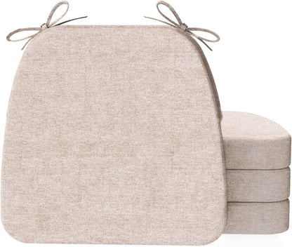 D-Shaped Chair Cushions, 2" Thick Dining Chair Pads with Ties and Removable, Machine-Washable Cover, 17" X 16", Set of 4, Oatmeal Beige1