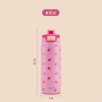 Kids Pop & Fill 18Oz Stainless Water Bottle, Sip or Chug, Strawberries9
