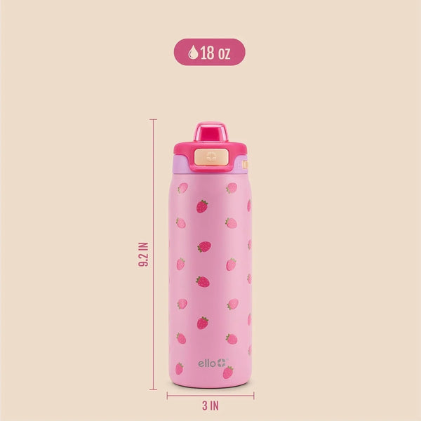 Kids Pop & Fill 18Oz Stainless Water Bottle, Sip or Chug, Strawberries9