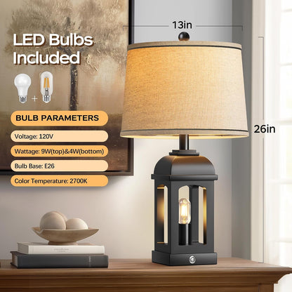 Table Lamp for Bedroom Living Room, Farmhouse Lamps with Nightlight, Black5
