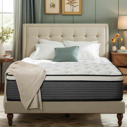 Queen Mattress, 12 Inch Pillow Top Hybrid Mattress in a Box Medium Firm Fiberglass-Free, Soft Breathable Pressure Relief Memory Foam Pocket Innerspring Bed, Certipur-Us Certified1