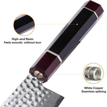 Eternity Series Japanese Santoku Knife with ABS Sheath, Professional Kitchen Knife, 9Cr18Mov Damascus Steel Blade, Resin Octagonal Handle, for Meat, Fruits, Vegetables, 7 Inches3