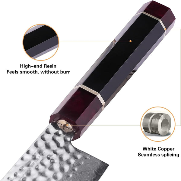 Eternity Series Japanese Santoku Knife with ABS Sheath, Professional Kitchen Knife, 9Cr18Mov Damascus Steel Blade, Resin Octagonal Handle, for Meat, Fruits, Vegetables, 7 Inches3