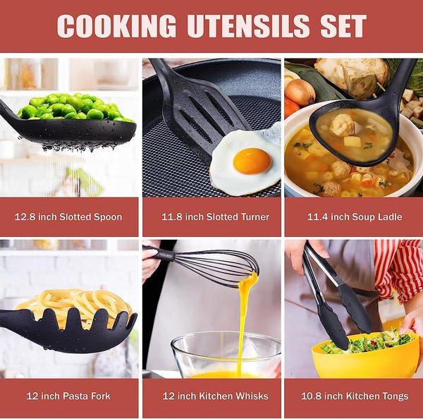 Kitchen Utensils Set,18-Piece Cooking Utensils and Knife Set,Black3