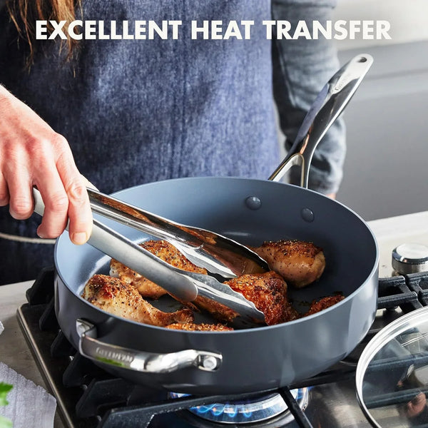 Valencia Pro 4.5QT Ceramic Nonstick Sauté Pan, Hard Anodized | Pfas-Free Nonstick, Induction Ready, Compatible with All Stovetops, Hard Anodized, Gray, Dishwasher Safe, Oven Safe to 600F6