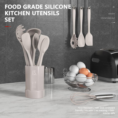 Silicone Cooking Utensils Set - 446°F Heat Resistant Kitchen Utensils,Turner Tongs,Spatula,Spoon,Brush,Whisk,Kitchen Utensil Gadgets Tools Set for Nonstick Cookware,Dishwasher Safe (BPA Free)2