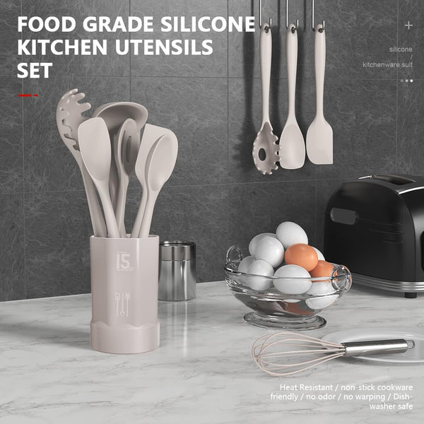Silicone Cooking Utensils Set - 446°F Heat Resistant Kitchen Utensils,Turner Tongs,Spatula,Spoon,Brush,Whisk,Kitchen Utensil Gadgets Tools Set for Nonstick Cookware,Dishwasher Safe (BPA Free)2