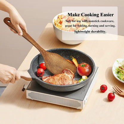 Wooden Spatula for Cooking 12 Inches Wood Spatula Slotted Turner Cooking Utensils for Nonstick Cookware, Kitchen Spatulas for Fish, Eggs, Pancakes, 2 Pack6