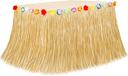 108X29.5In Hawaiian Grass Table Skirt for Luau Hawaiian Party Decorations | Luau Table Cloth, Waterproof Reusable, Reusable, Nylon Buckle Easy Setup, for Tiki Bar Summer Tropical Hula Parties Decor1