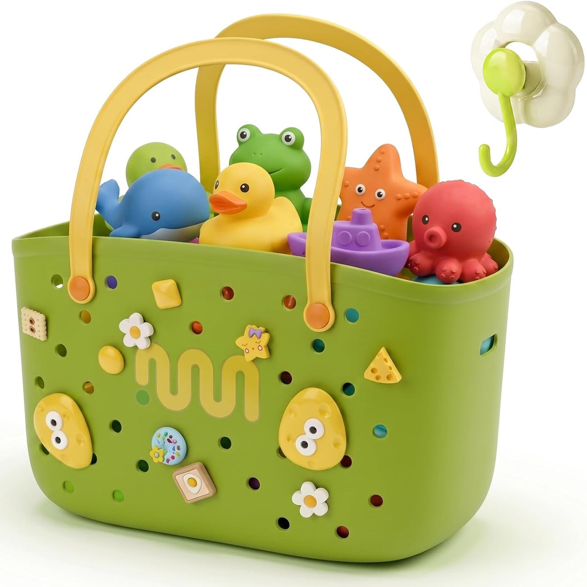 bathtub-toy-storage-bath-toy-basket-with-hooks-handles-quick-drain-green