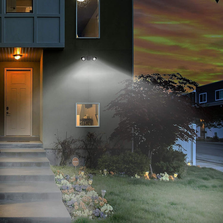 Flood Lights Outdoor, 20-Watt LED Bullet Head Security Flood Lights, Dual Head, Rohs and FCC Complaint, IP65 Rated, 1900 Lumens, 2KV Surge Protection, Die-Cast Aluminum in Bronze Finish – 4000K+2