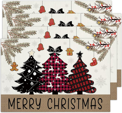 Red Black Buffalo Plaid Tree Merry Christmas Placemats Set of 41