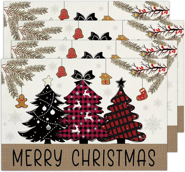Red Black Buffalo Plaid Tree Merry Christmas Placemats Set of 41