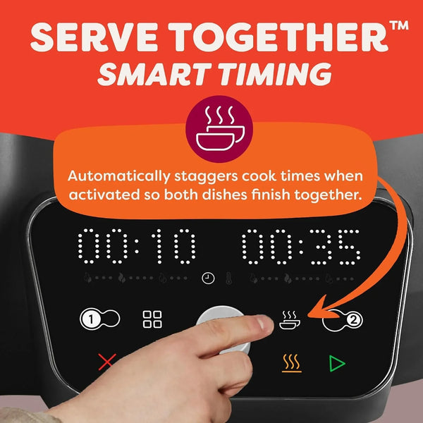 Dual Action 8‑In‑1 Multi-Cooker with Serve Together™ Smart Timing, 4Qt Pressure Cooker & 2Qt Rice Cooker, Cook Mains & Sides Together, Fast Cooking, Pfas-Free Pot*, Sauté, Slow Cook, Black3