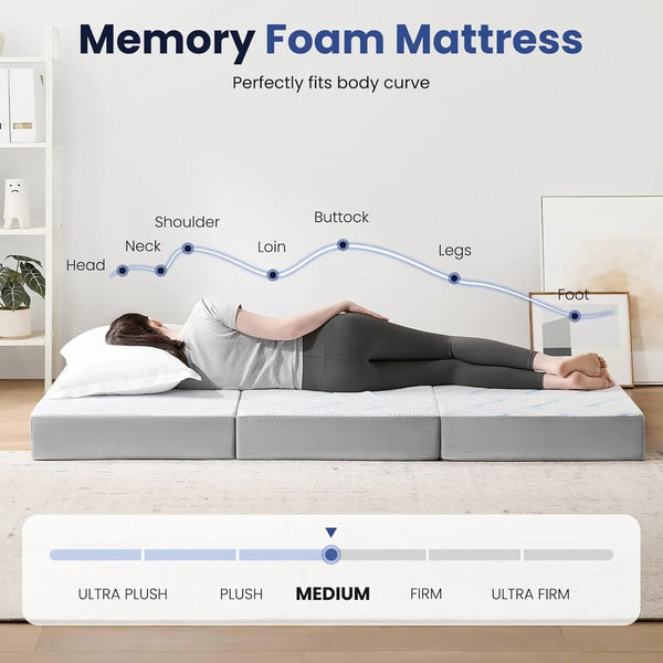 6 Inch Memory Foam Foldable Mattress Queen | Folding Mattress Queen, Folding Sofa Bed with Washable Cover, Portable Mattress for Guest Bed, 78X58X67
