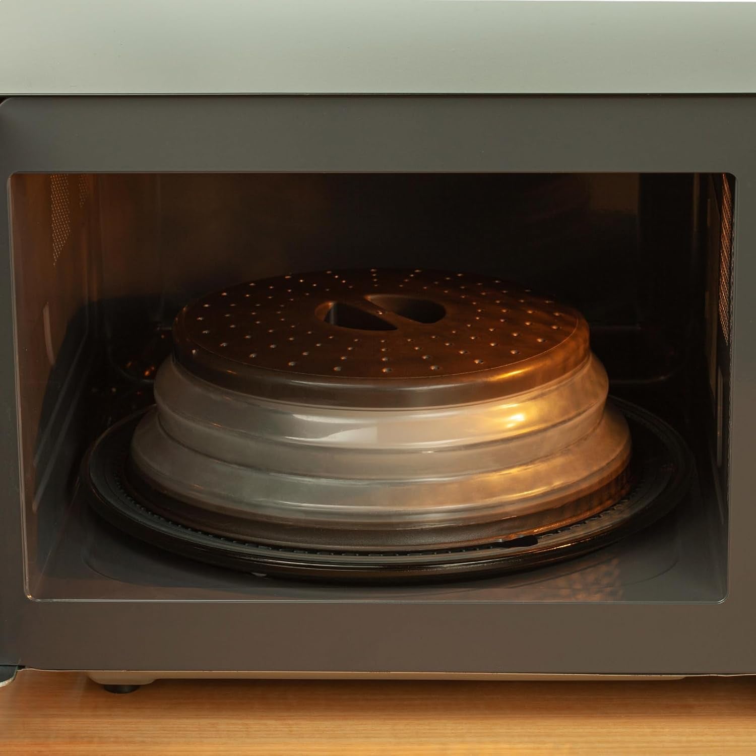 microwave-splatter-cover-silicone-mat-10inch-black-collapsible-vented-reusable-food-guard-plate-cover-heat-resistant-trivet-for-pots-pans-kitchen-counter
