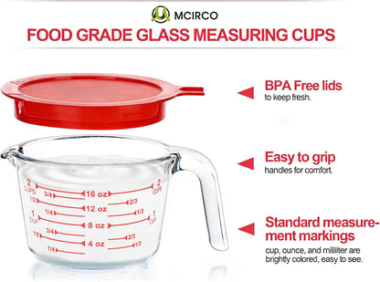 6 Pcs Glass Measuring Cups with Lids Set, 1 Cup, 2 Cup, 4 Cup3