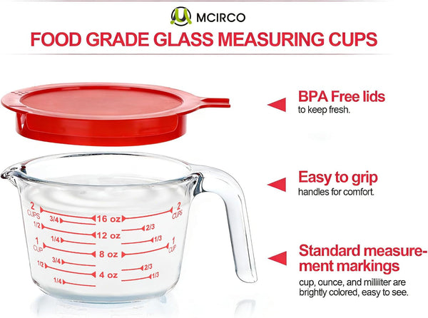 6 Pcs Glass Measuring Cups with Lids Set, 1 Cup, 2 Cup, 4 Cup3