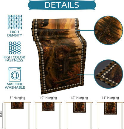 Mountains Bear Table Runner Cotton Linen 72 Inch Holiday Dresser Scarves, Farmhouse Country Cabins Pine Tree Brown Tablerunner for Kitchen Coffee Dining Living Room Dinner Scarf Décor 13''X72''7
