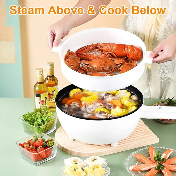 Electric Hot Pot with Steamer, 3L Non-Stick Multi-Cooker, Dual Power 1000W/600W, Overheat & Dry-Boil Protection, Perfect for Dorm & Apartment, Includes Long Handle & Steamer Spatula7