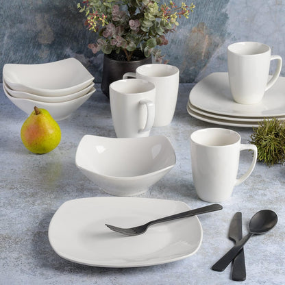 Amelia Court Porcelain Chip and Scratch Resistant Dinnerware Set, Service for 4 (12Pcs), White (Soft Square)5