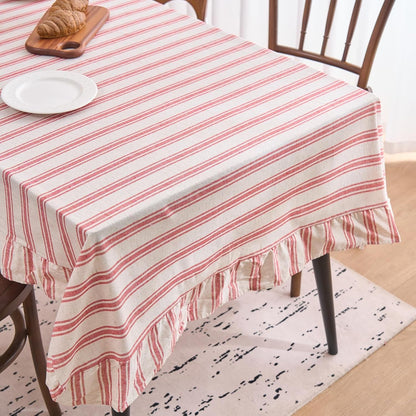 Farmhouse Red Stripe Ruffle Table Cloth, Boho Cotton Linen Tablecloth, Washable Table Cover for Square Table Baby Shower Kitchen Party Wedding Decor (Red A,55"X55")5