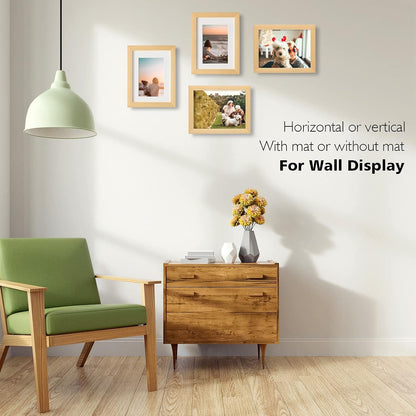 6X8 Picture Frame, Natural Solid Wood Frame with Acrylic Plexiglass for Pictures 4X6 with Mat or 6X8 without Mat, Tabletop and Wall Mounting Display Photo Frame 1 Pack7