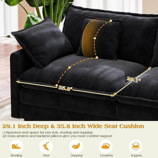 Modular Sectional Sofa,Cloud Couch for Living Room,Modern Deep Seat Sofa Chenille Fabric Comfy Couches with Throw Pillows & Movable Ottoman for Apartment3