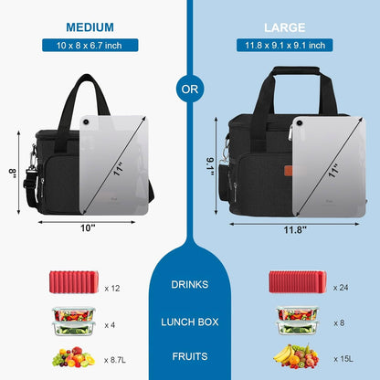 Reusable Lunch Box for Men/Women - Insulated Lunch Bag Leakproof Lunchbox for Work Office Picnic Beach - Freezable Lunch Cooler Bag with Adjustable Shoulder Strap - Black2