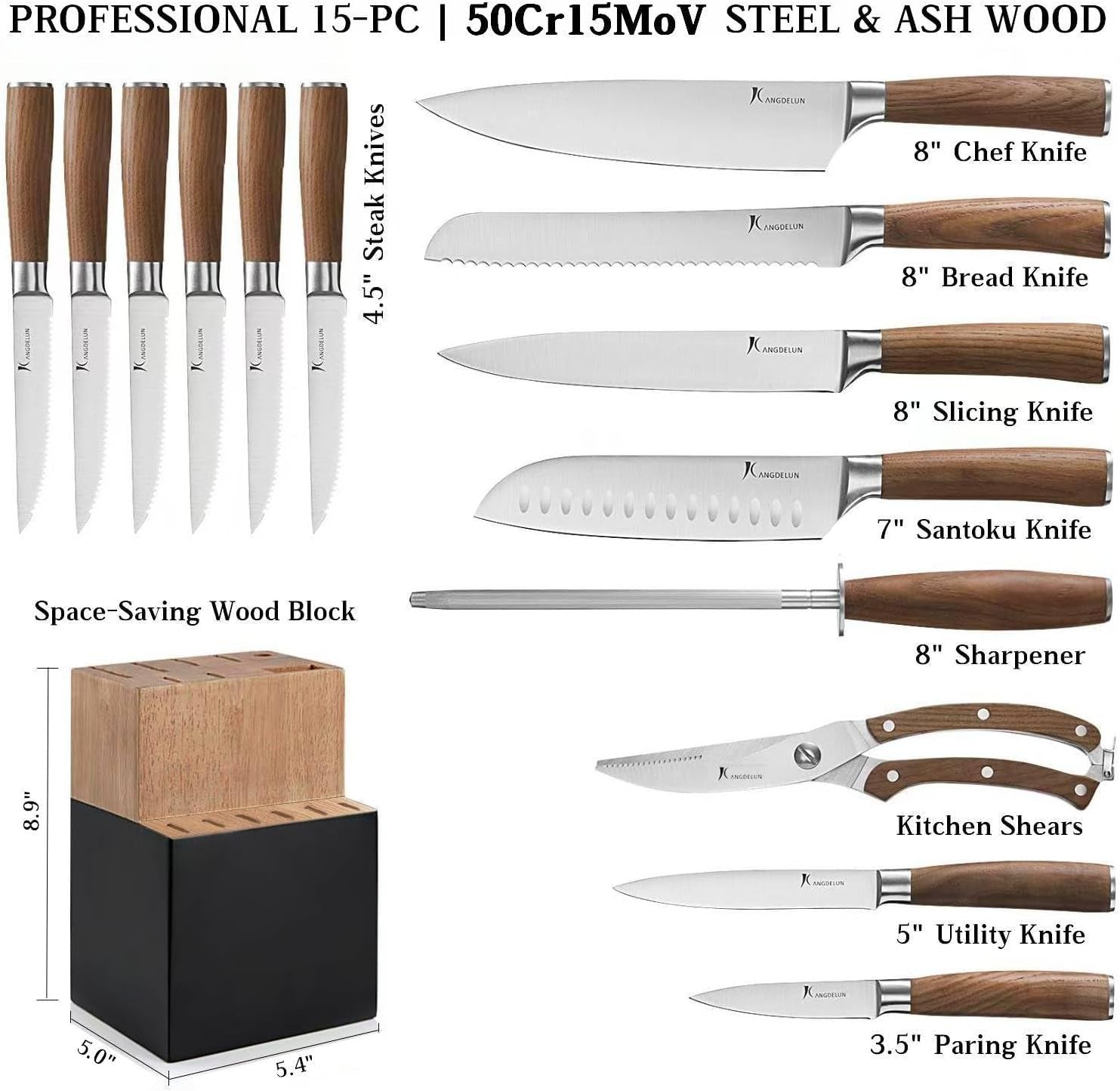 ultra-sharp-15-piece-kitchen-knife-set-high-carbon-stainless-steel-blades-torrefied-brown-wood-handles-ergonomic-design-space-saving-black-finished-wood-block-easy-hand-wash-gift-box