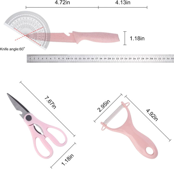 Boxed Kitchen Knife Set Block Wheat Straw Blades Nonstick for Kitchen Cutting Meat Scissors Ceramic Peeler for Slicing Paring Fruits Vegetables7