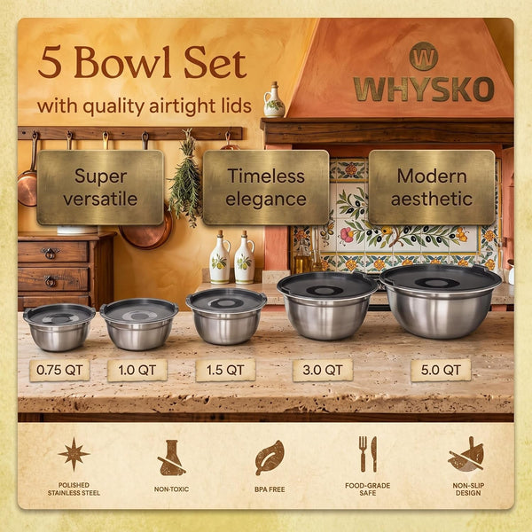 Stainless Steel Mixing Bowls with Lids, 5-Piece Nesting Set2