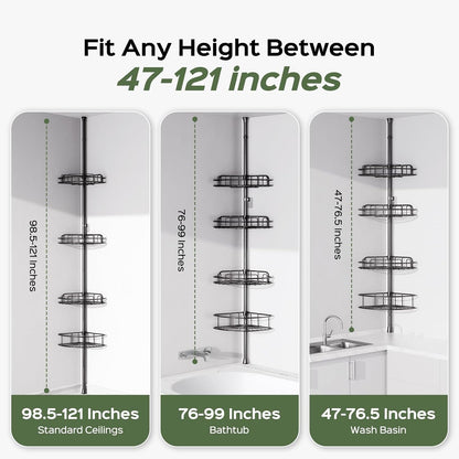 Corner Shower Caddy Tension Pole: No-Drill Rustproof Bathroom Shelf7