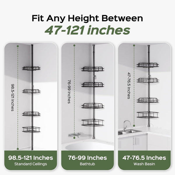 Corner Shower Caddy Tension Pole: No-Drill Rustproof Bathroom Shelf7